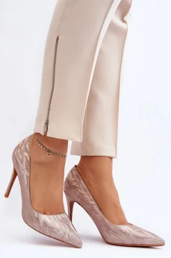 Szpilki Zdobione Brokatem Champagne Klonisa