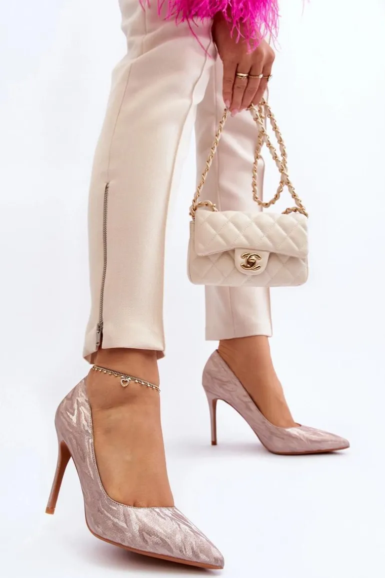 Szpilki Zdobione Brokatem Champagne Klonisa