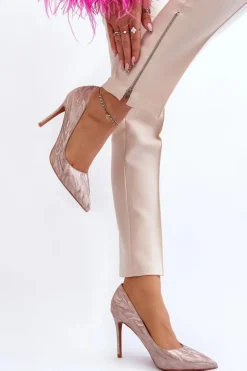 Szpilki Zdobione Brokatem Champagne Klonisa