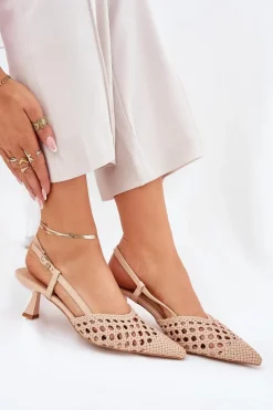 Szpilki Ze Szpiczastym Noskiem I Odkrytą Piętą Beżowe Umirana