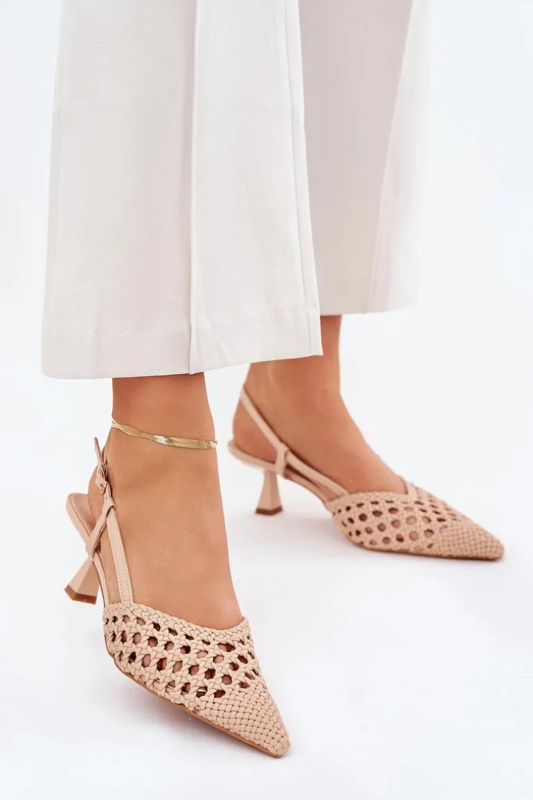 Szpilki Ze Szpiczastym Noskiem I Odkrytą Piętą Beżowe Umirana