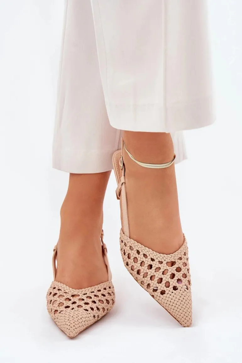 Szpilki Ze Szpiczastym Noskiem I Odkrytą Piętą Beżowe Umirana