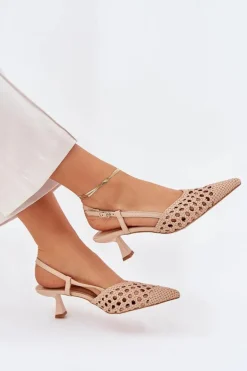 Szpilki Ze Szpiczastym Noskiem I Odkrytą Piętą Beżowe Umirana