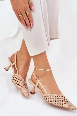 Szpilki Ze Szpiczastym Noskiem I Odkrytą Piętą Beżowe Umirana