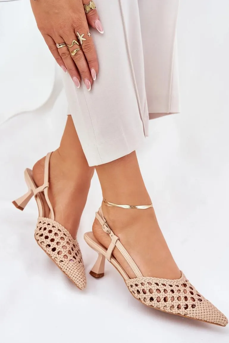 Szpilki Ze Szpiczastym Noskiem I Odkrytą Piętą Beżowe Umirana