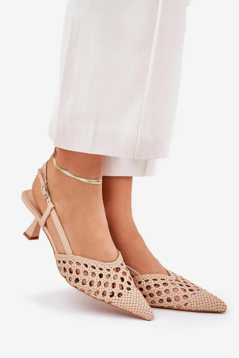 Szpilki Ze Szpiczastym Noskiem I Odkrytą Piętą Beżowe Umirana