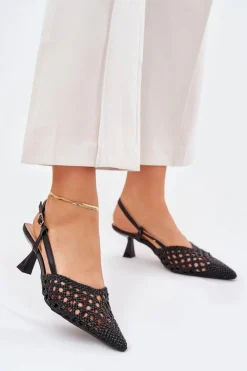 Szpilki Ze Szpiczastym Noskiem I Odkrytą Piętą Czarne Umirana