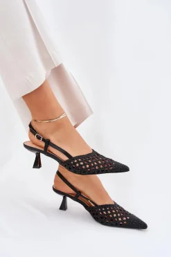 Szpilki Ze Szpiczastym Noskiem I Odkrytą Piętą Czarne Umirana