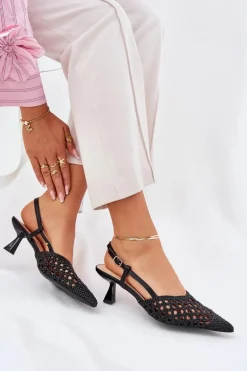 Szpilki Ze Szpiczastym Noskiem I Odkrytą Piętą Czarne Umirana