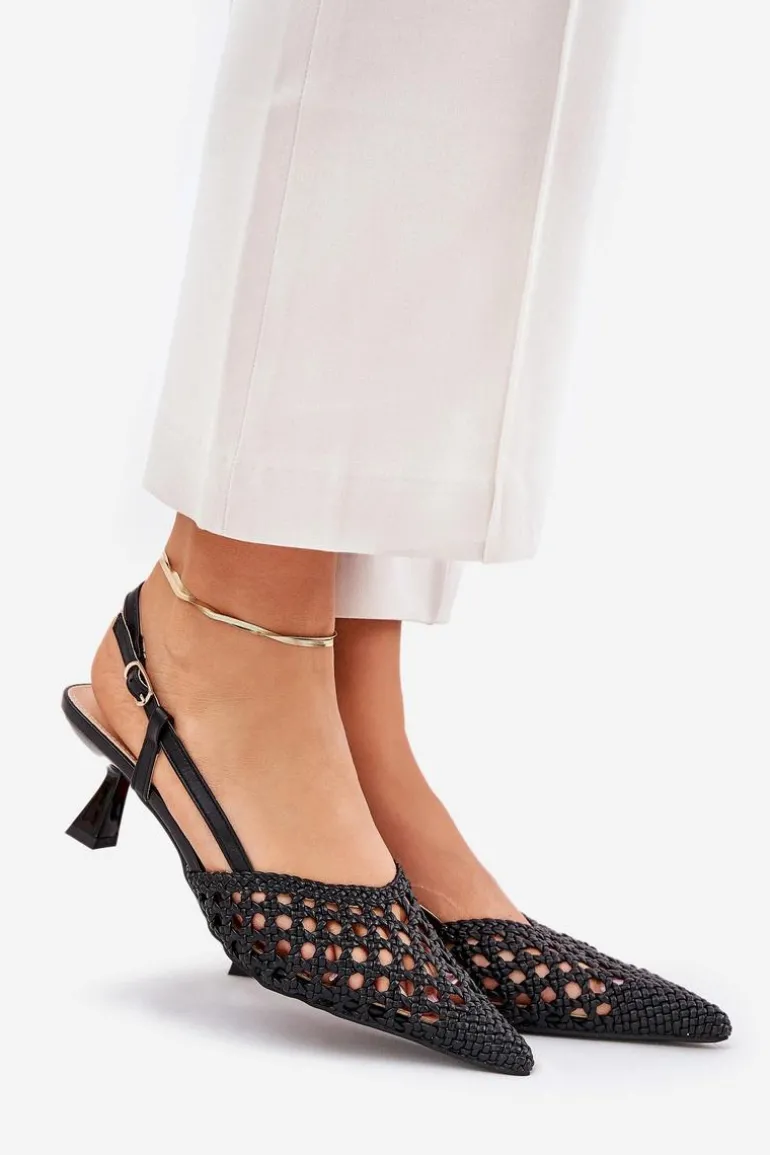 Szpilki Ze Szpiczastym Noskiem I Odkrytą Piętą Czarne Umirana