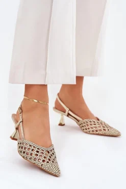 Szpilki Ze Szpiczastym Noskiem I Odkrytą Piętą Złote Umirana