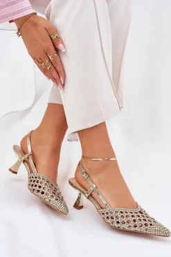 Szpilki Ze Szpiczastym Noskiem I Odkrytą Piętą Złote Umirana