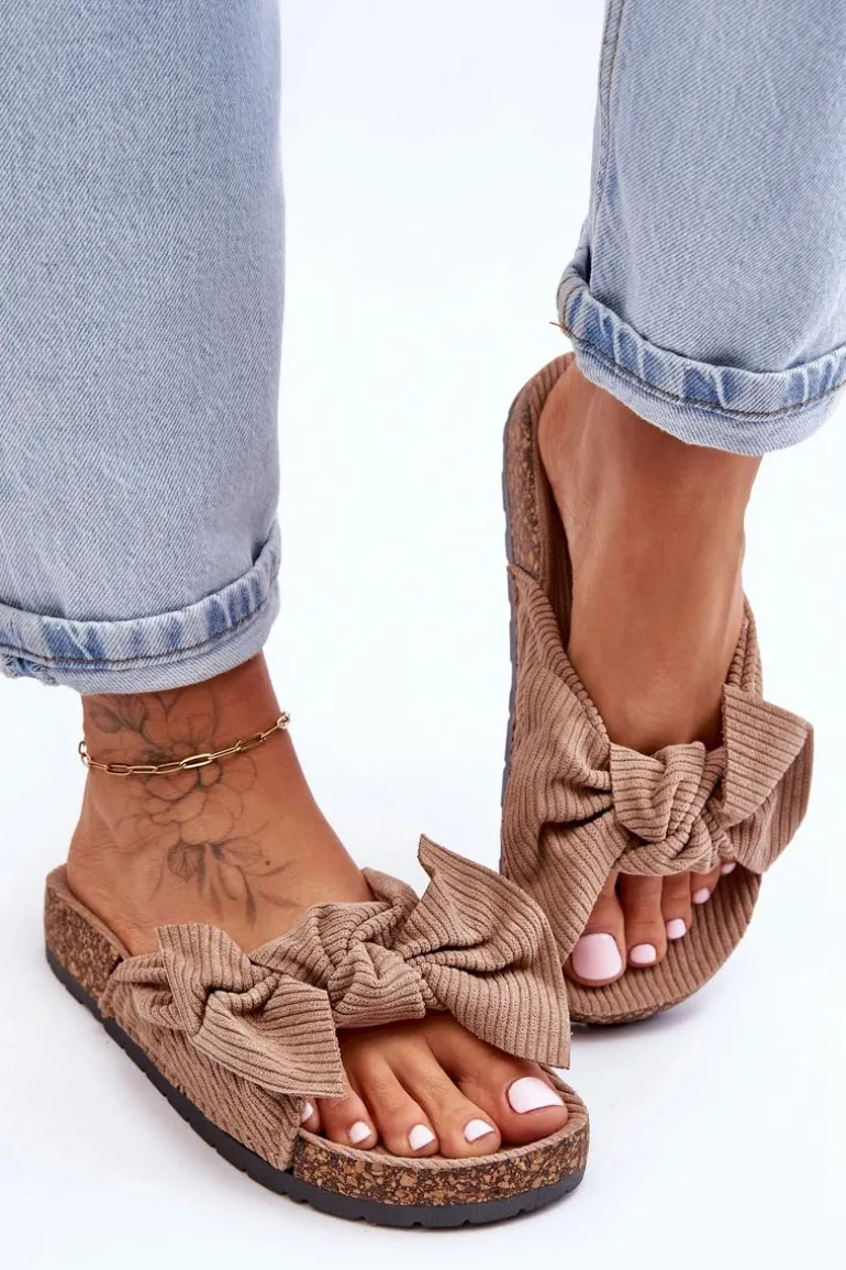 Sztruksowe Klapki Na Korku Ciemnobeżowe Summertime