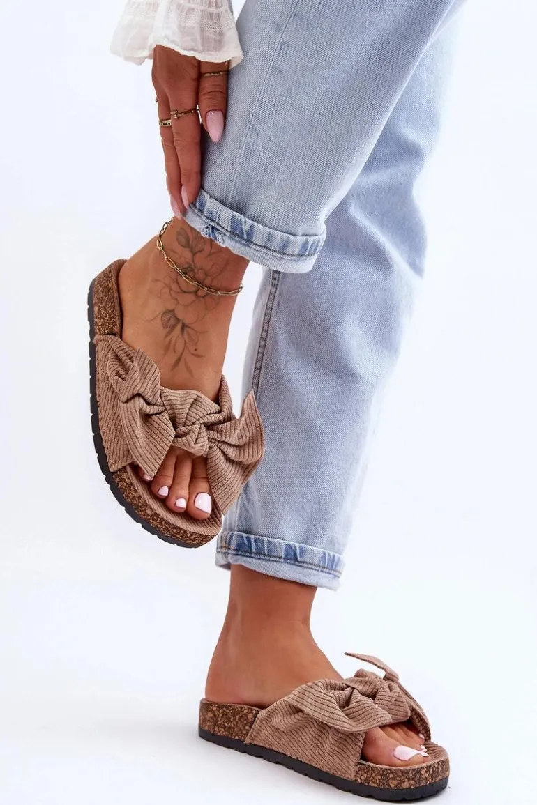 Sztruksowe Klapki Na Korku Ciemnobeżowe Summertime