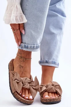 Sztruksowe Klapki Na Korku Ciemnobeżowe Summertime