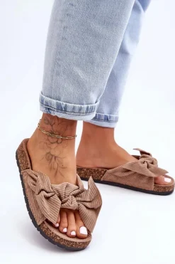 Sztruksowe Klapki Na Korku Ciemnobeżowe Summertime