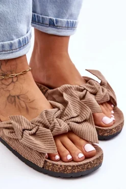 Sztruksowe Klapki Na Korku Ciemnobeżowe Summertime