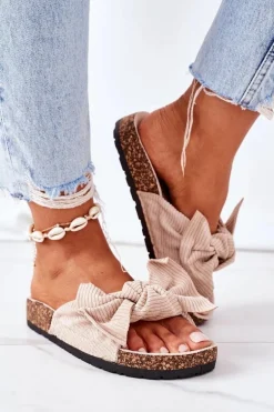 Sztruksowe Klapki Na Korku Beżowe Summertime