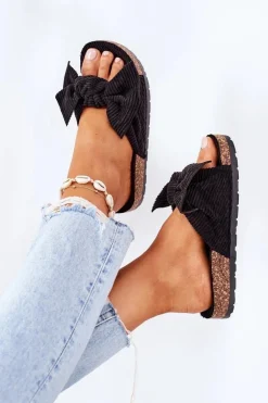 Sztruksowe Klapki Na Korku Czarne Summertime