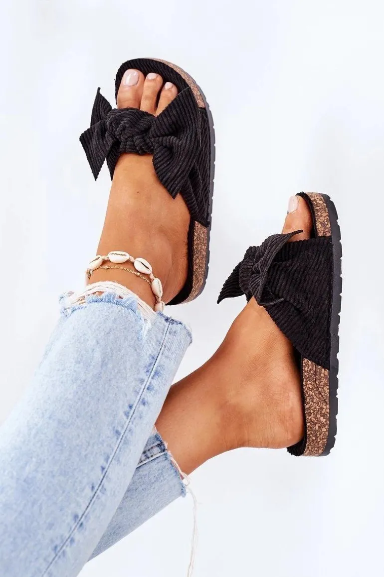 Sztruksowe Klapki Na Korku Czarne Summertime