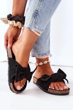 Sztruksowe Klapki Na Korku Czarne Summertime