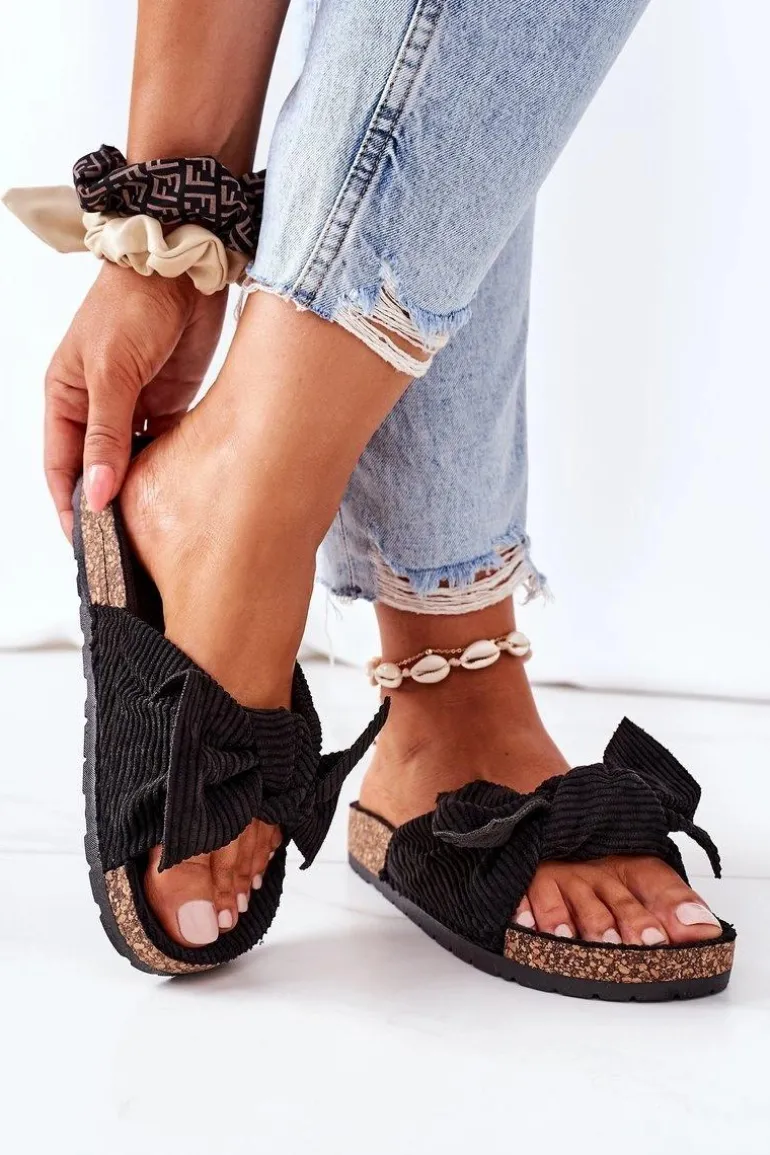 Sztruksowe Klapki Na Korku Czarne Summertime