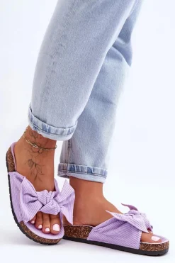 Sztruksowe Klapki Na Korku Fioletowe Summertime