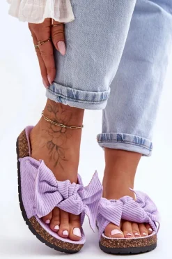 Sztruksowe Klapki Na Korku Fioletowe Summertime