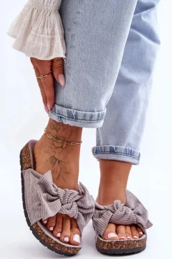 Sztruksowe Klapki Na Korku Szare Summertime