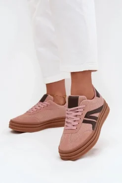 Sztruksowe Sneakersy Damskie Na Platformie Różowe Skye
