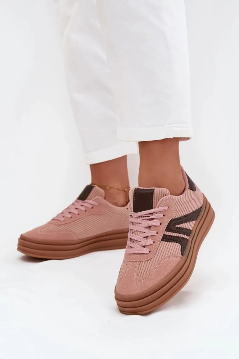 Sztruksowe Sneakersy Damskie Na Platformie Różowe Skye