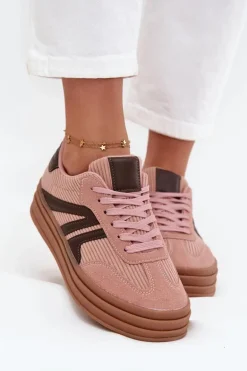 Sztruksowe Sneakersy Damskie Na Platformie Różowe Skye