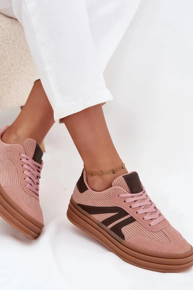 Sztruksowe Sneakersy Damskie Na Platformie Różowe Skye