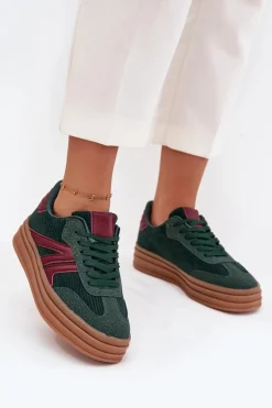 Sztruksowe Sneakersy Damskie Na Platformie Zielone Skye