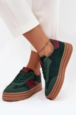 Sztruksowe Sneakersy Damskie Na Platformie Zielone Skye