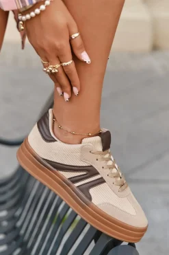Sztruksowe Sneakersy Damskie Na Platformie Beżowe Corynelle