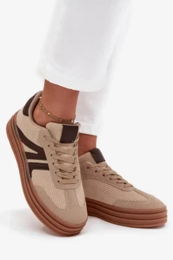 Sztruksowe Sneakersy Damskie Na Platformie Beżowe Corynelle