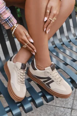 Sztruksowe Sneakersy Damskie Na Platformie Beżowe Corynelle