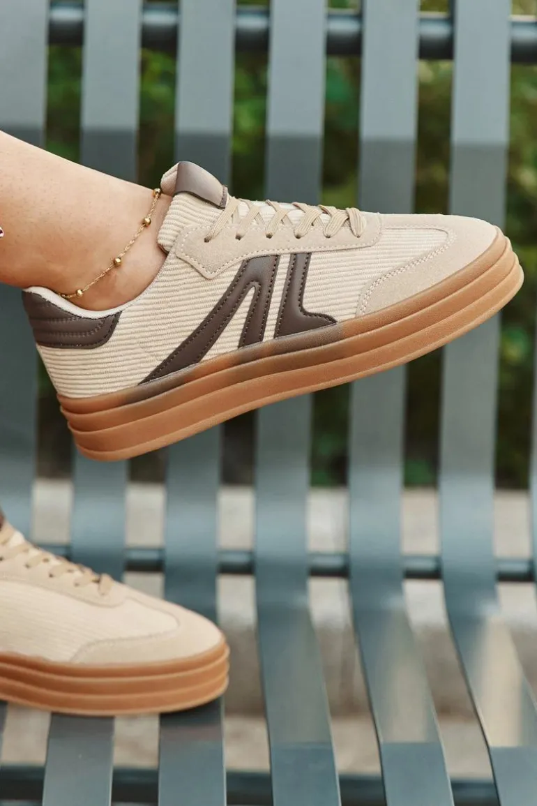 Sztruksowe Sneakersy Damskie Na Platformie Beżowe Corynelle