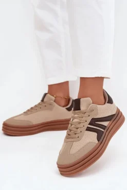 Sztruksowe Sneakersy Damskie Na Platformie Beżowe Corynelle