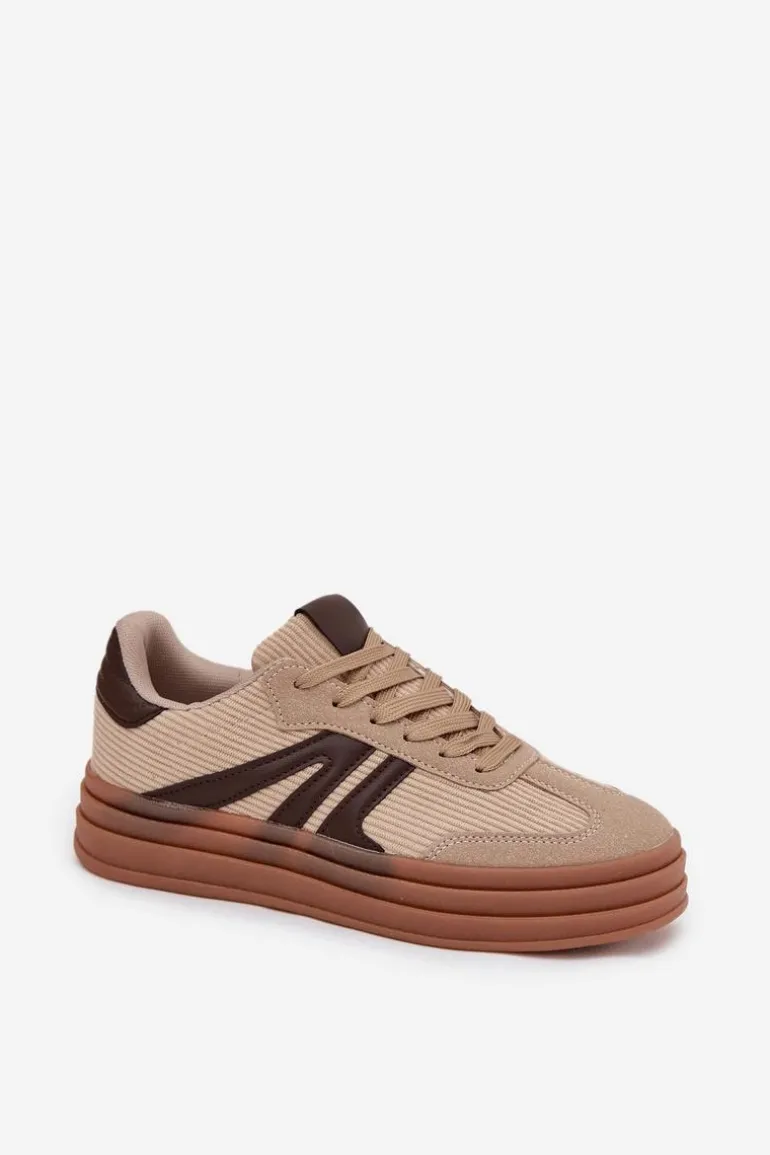 Sztruksowe Sneakersy Damskie Na Platformie Beżowe Corynelle