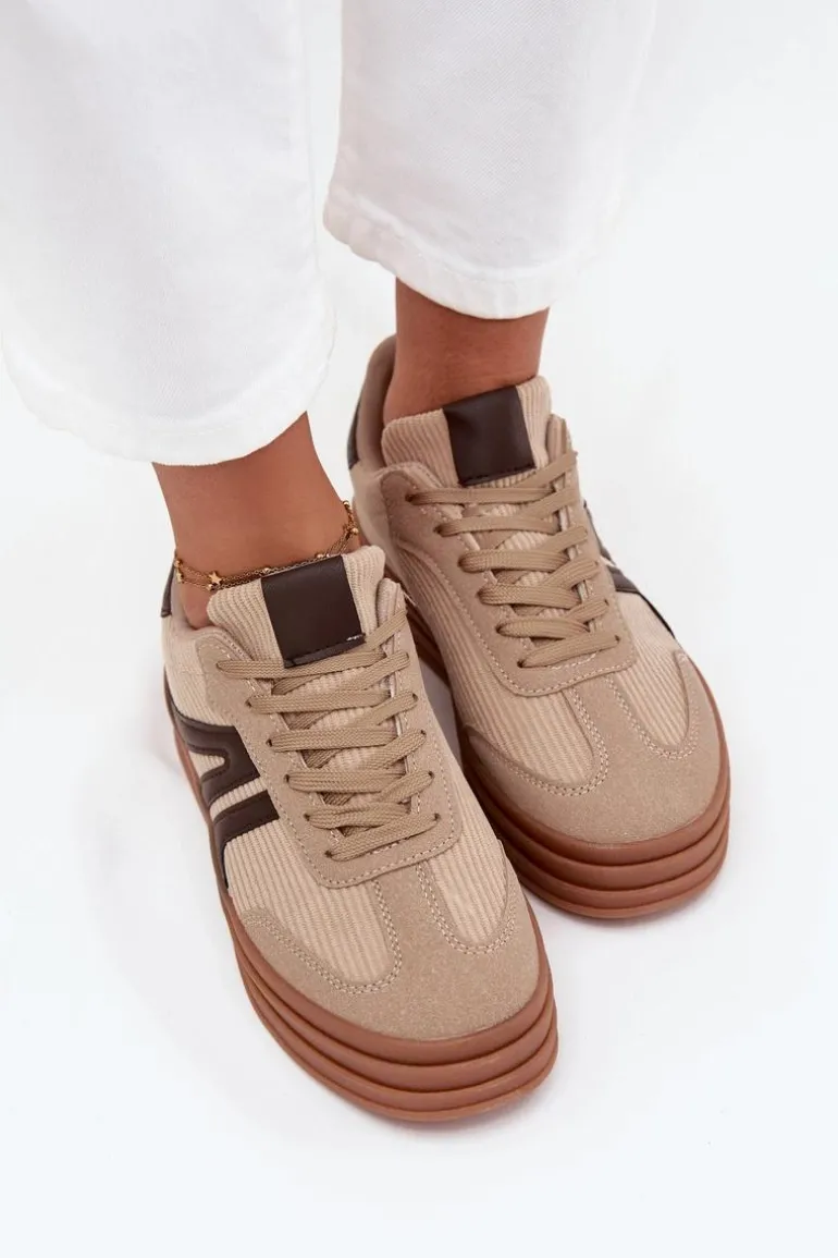 Sztruksowe Sneakersy Damskie Na Platformie Beżowe Corynelle