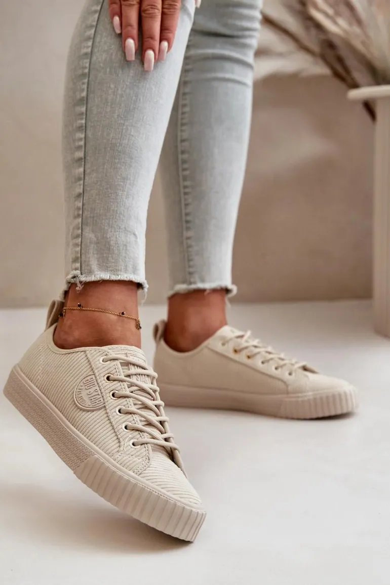 Sztruksowe Trampki Damskie Ocieplane Big Star OO274812 Hi-Poly System Beżowe