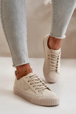 Sztruksowe Trampki Damskie Ocieplane Big Star OO274812 Hi-Poly System Beżowe