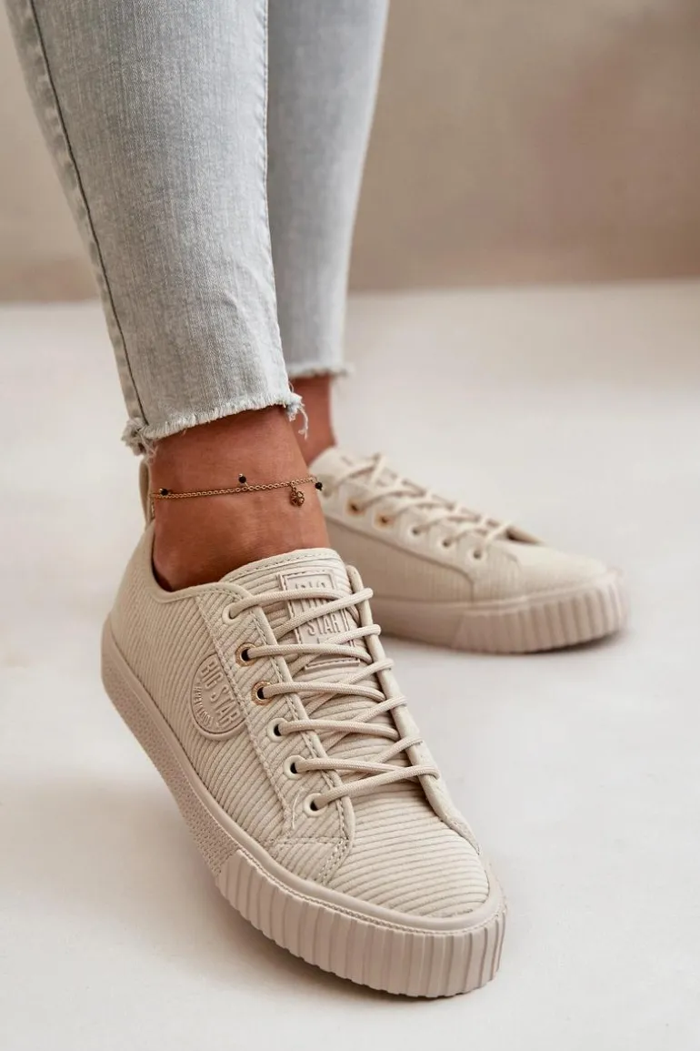 Sztruksowe Trampki Damskie Ocieplane Big Star OO274812 Hi-Poly System Beżowe