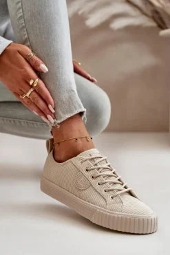 Sztruksowe Trampki Damskie Ocieplane Big Star OO274812 Hi-Poly System Beżowe