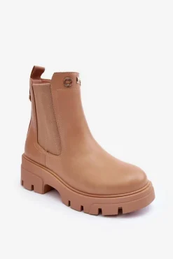 Sztyblety Botki Damskie Skórzane Z Ozdobami Beżowe Lobb