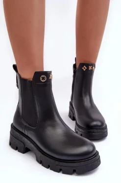 Sztyblety Botki Damskie Skórzane Z Ozdobami Czarne Lobb