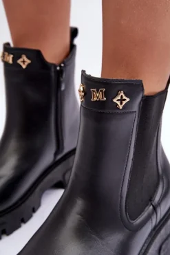 Sztyblety Botki Damskie Skórzane Z Ozdobami Czarne Lobb