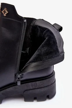 Sztyblety Botki Damskie Skórzane Z Ozdobami Czarne Lobb